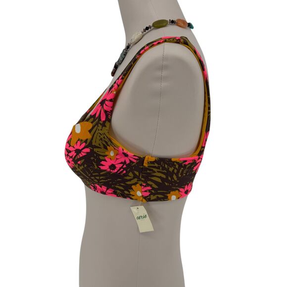Aerie Padded Bikini Top MEDIUM Scoop Floral Green Pink Retro Tropical Botanical - Picture 4 of 11